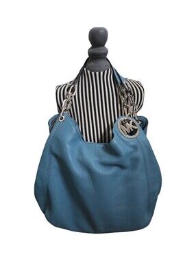 MICHAEL KORS Fulton Aqua Blue Leather Hobo Shoulder Bag